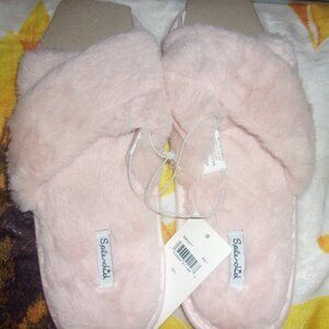NEW Splendid Womens R95D271 Pink Open Toe Faux Fur Slip On Slipper Size M/L
